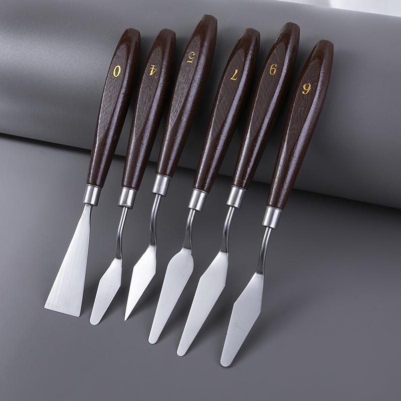 Couteau à palette en acier inoxydable avec manche en bois pour peinture à l'huile texturée