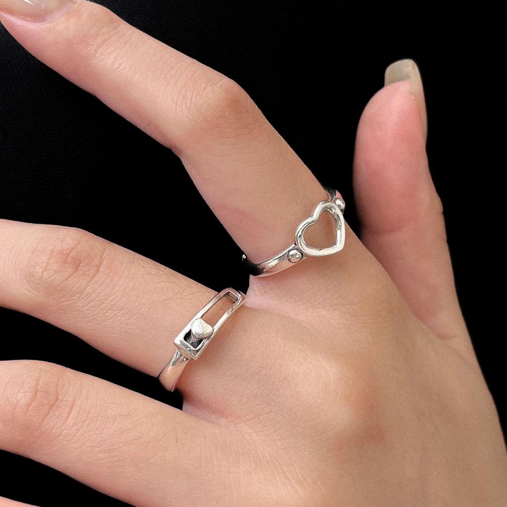 Yinruitai S925 Sterling Silver Heart Adjustable Women's Ring - Open, Cold Style, Versatile Fashion