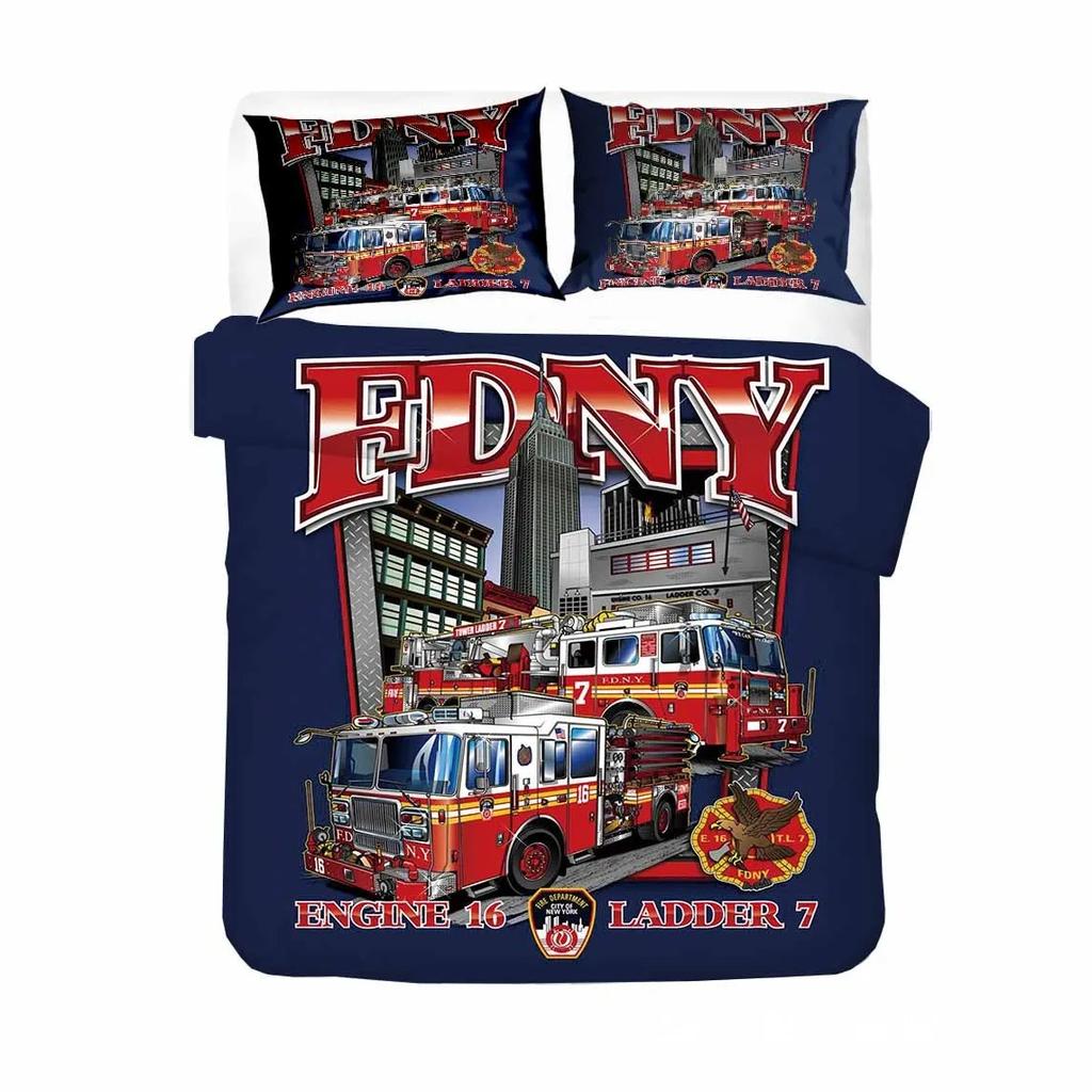 Firefighter Truck Red Firemen Car Bedding Set Boys Girls Twin Queen Size Duvet Cover Pillowcase Bed Kids Adult