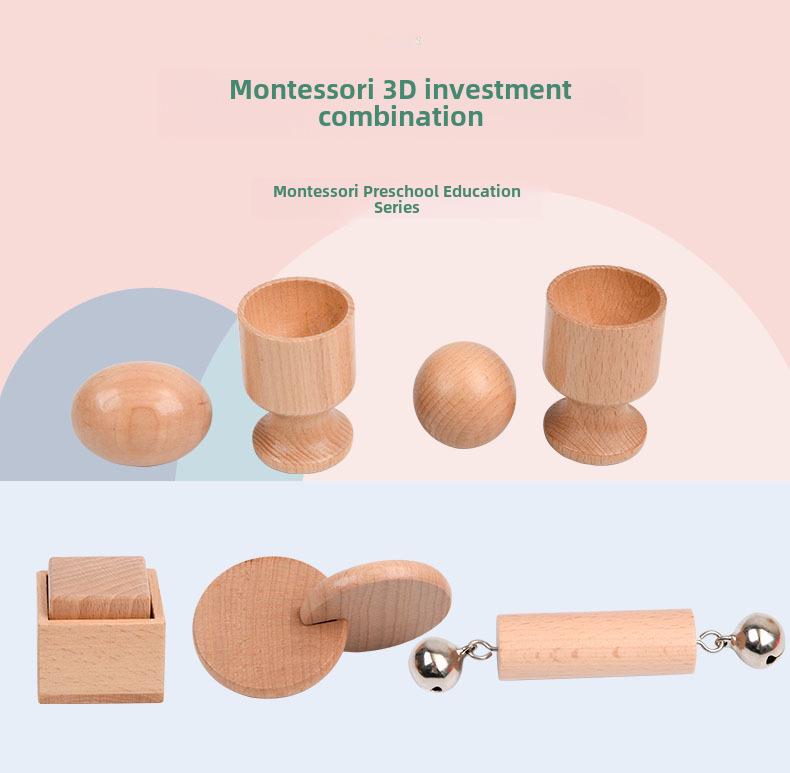 Jucării educaționale din lemn Montessori: Zornăitoare pentru bebeluși, Suport de ou, Disc dublu pentru vârstele 1-3