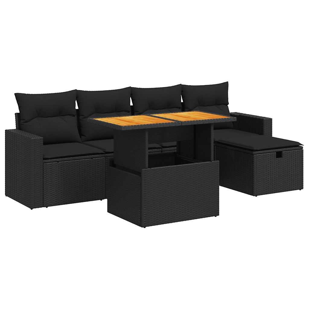 Vidaxl 6-Cz. Meubelset Met Kussens, Zwart, Polyrotan En Acacia