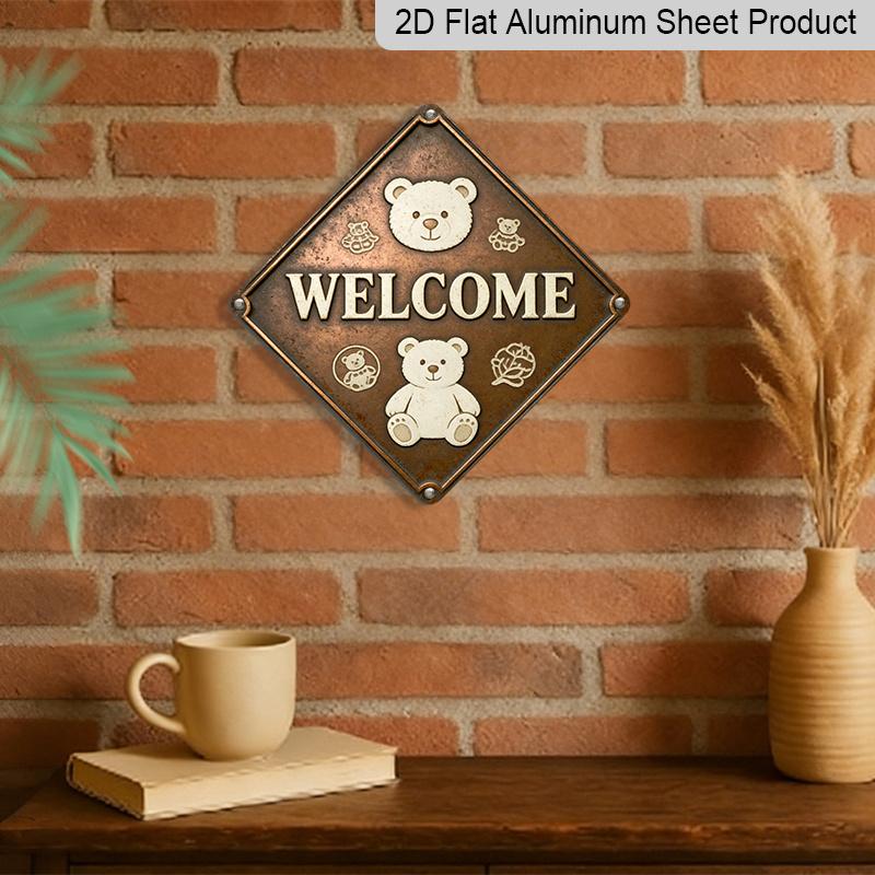 2D Flat, 1pc Vintage Teddy Bear Metal Wall Sign - Cute Bear Themed Retro Room Decor, Aluminum Plaque Suitable for Living Room, Bedroom, Entryway