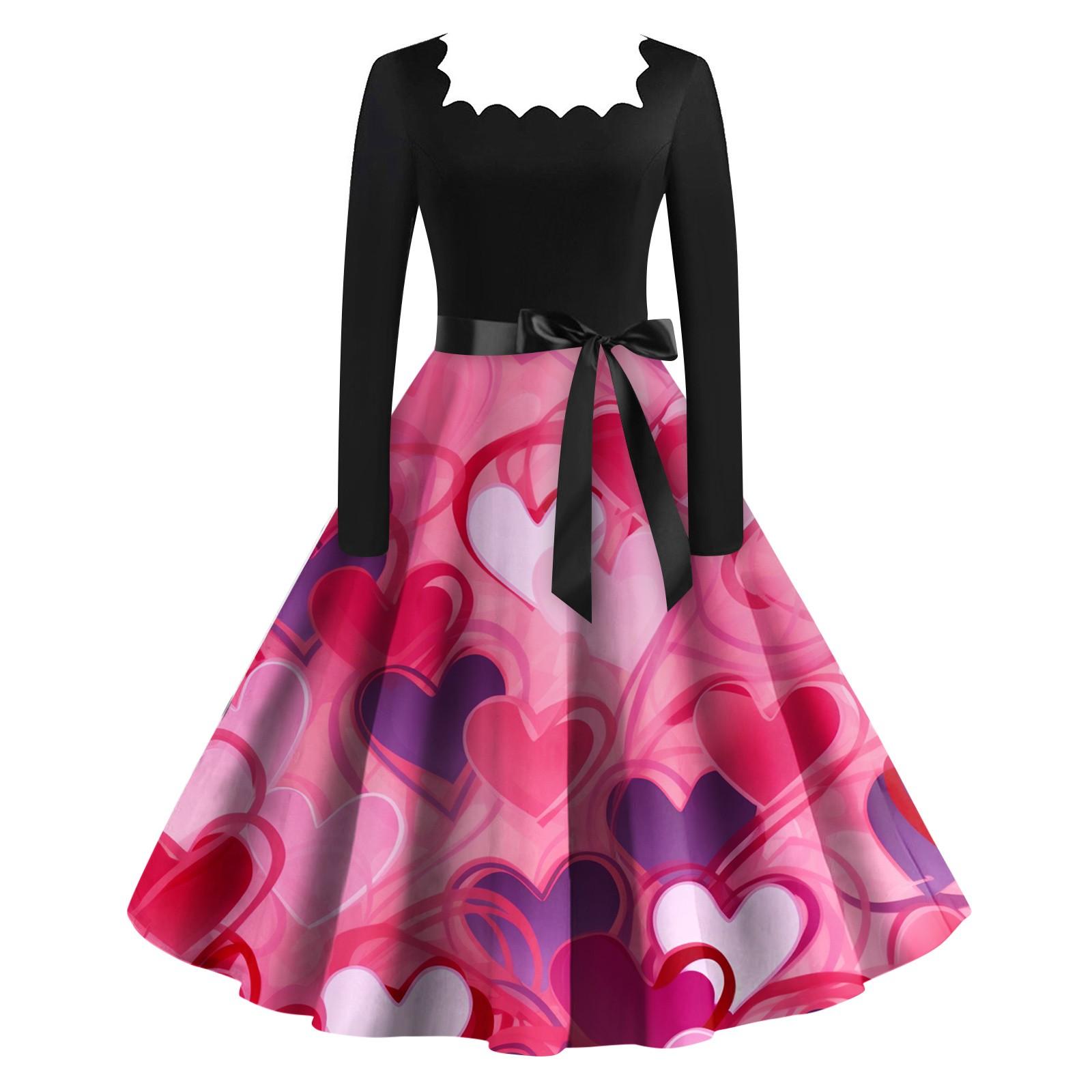 Женское винтажное классическое платье с длинным рукавом и принтом на День святого — фото 6