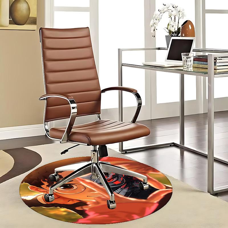 1pc Anime Demon Slayer Design Round Carpet  Office Chair Mat, NonSlip Rug for Home Decor, Living Room, Bedroom 80cm