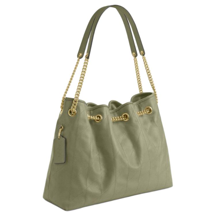 Coach Evelyn 34 Quilted Detail Leather Tote Shoulder Bag Large Women Bags Gray-Green CDR00-IMPST