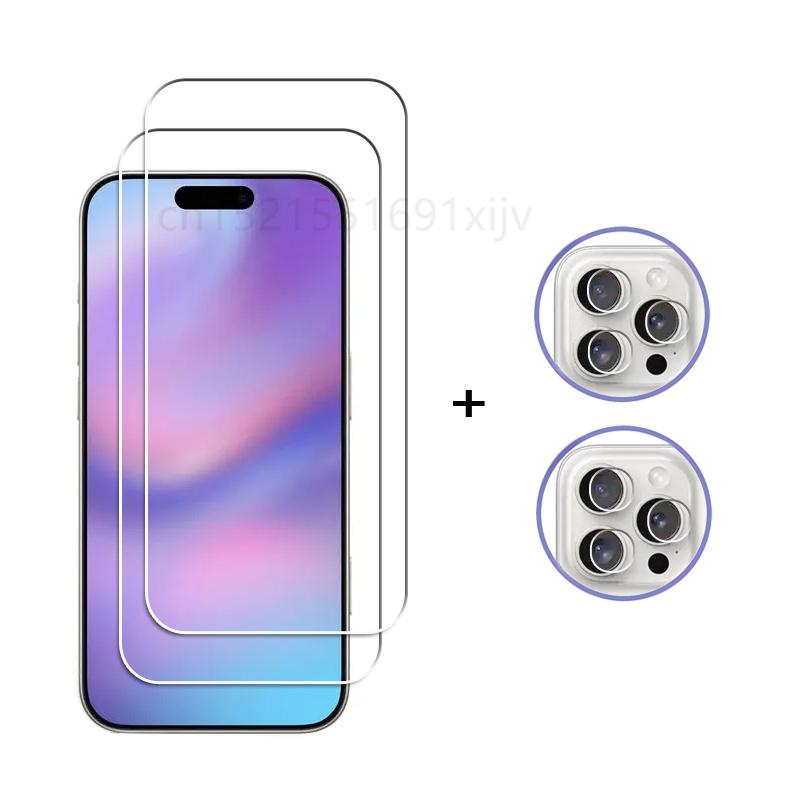 For iPhone 16 Pro Max Tempered Glass iphone 16 15 14 13 12 11 Pro Max Screen Protector Protective Phone Lens Film iphone 16 Pro