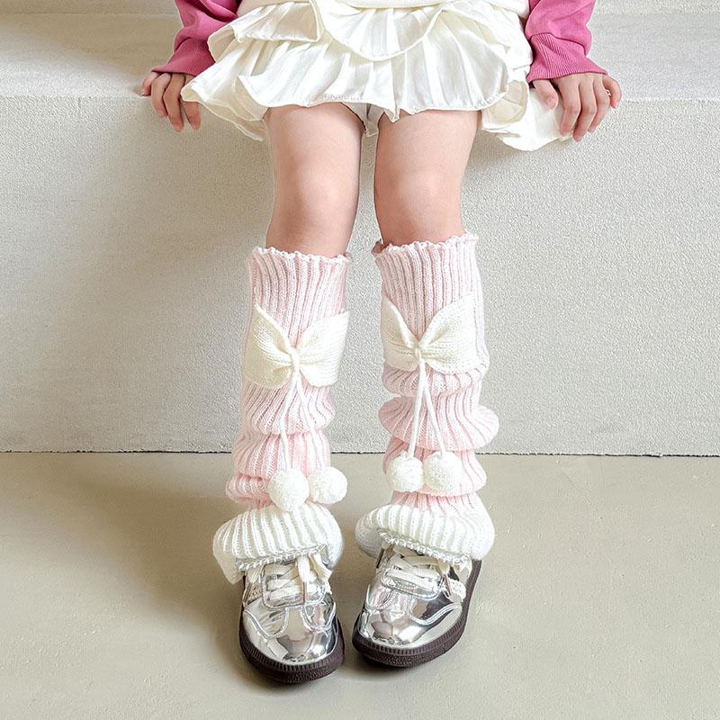 New Children Sweet Bowknot Leg Warmers Lolitas Knitted Socks for Girls Warm Foot Cover Cute Ballet Guards Socks Long Stockings