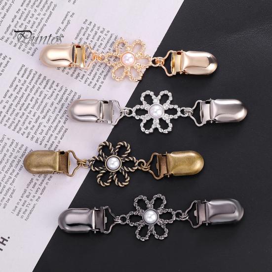 Clothing Embellishments Hollow Flower Cardigan Sweater Clip, Vintage Women Clip with Fasteners Faux Pearl, Cincher for Dress Shawl Pants Scarves