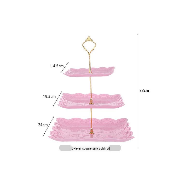 Trzypoziomowy europejski stojak na ciasto do popołudniowej herbaty - Kreatywna wielowarstwowa plastikowa taca na desery i talerz na owoce