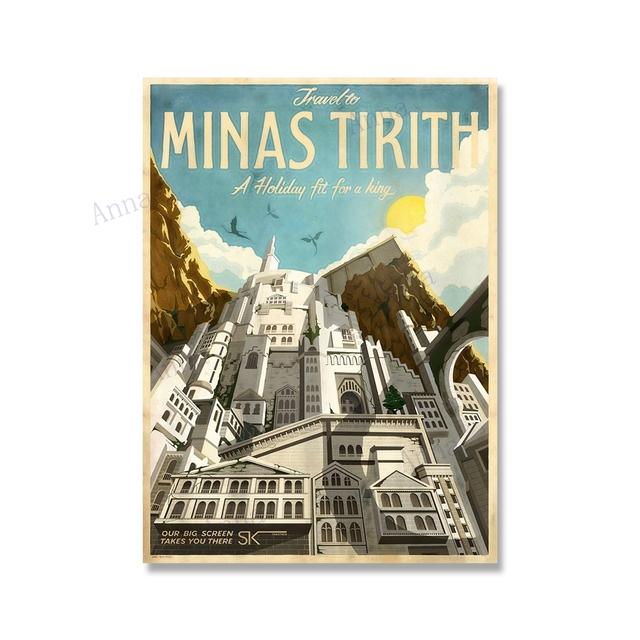 Canvas Painting Nordic Vintage Travel Poster and Prints Tolkien Middle Earth Landscape LOTR Art Wall Pictures Living Room Decor No Frame