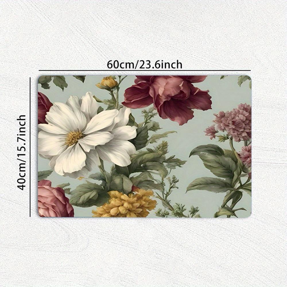 1Pcs Rubber Drying Mat With Rose Floral For Coffee Shop Restaurant Kitchen Carpet Tableware Durable Diatom Mud Table Mat Pet Mat