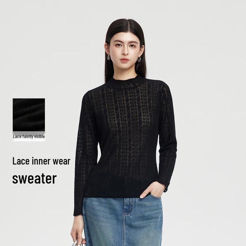 FivePlus Women's Hollow-Out Wool Blend Mock Neck Knit Sweater