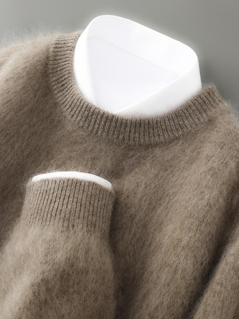Herren Plüsch Pullover mit Rundhalsausschnitt, locker geschnitten, aus 100% reiner Wolle für Herbst/Winter