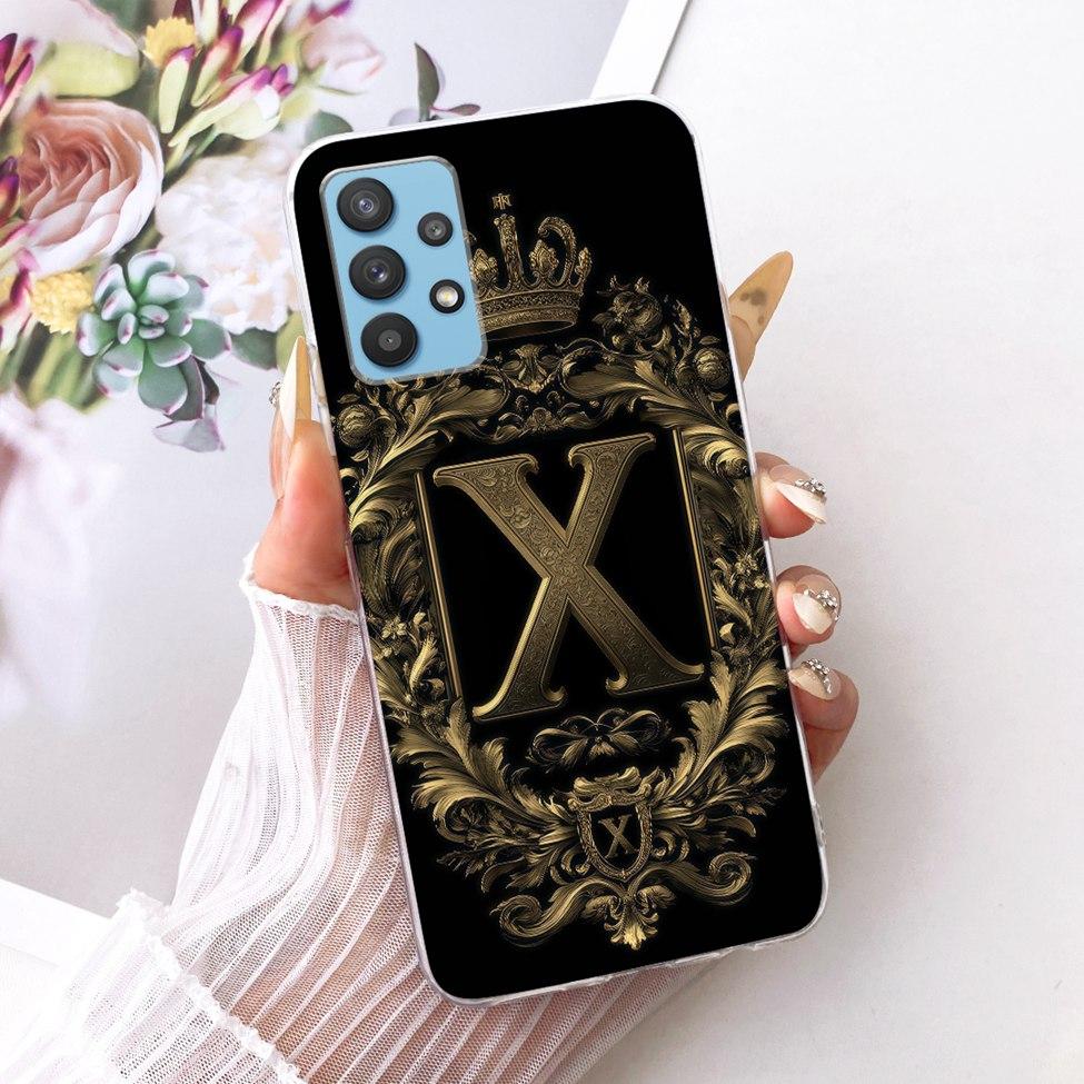 Clear For Samsung A32 5G SM-A326B Cover For Samsung Galaxy A32 5G Case Luxury Crown A-Z Letters 2D Flat Pattern Soft Phone Case