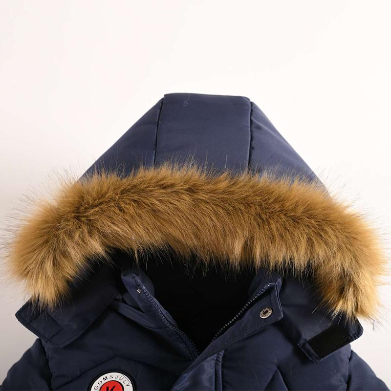 4-10 Years Boys' Autumn Winter Fleece Warmth Cotton Clothing with Fur Collar Kids Fashion Thick Hooded Sports Jacket Parka
