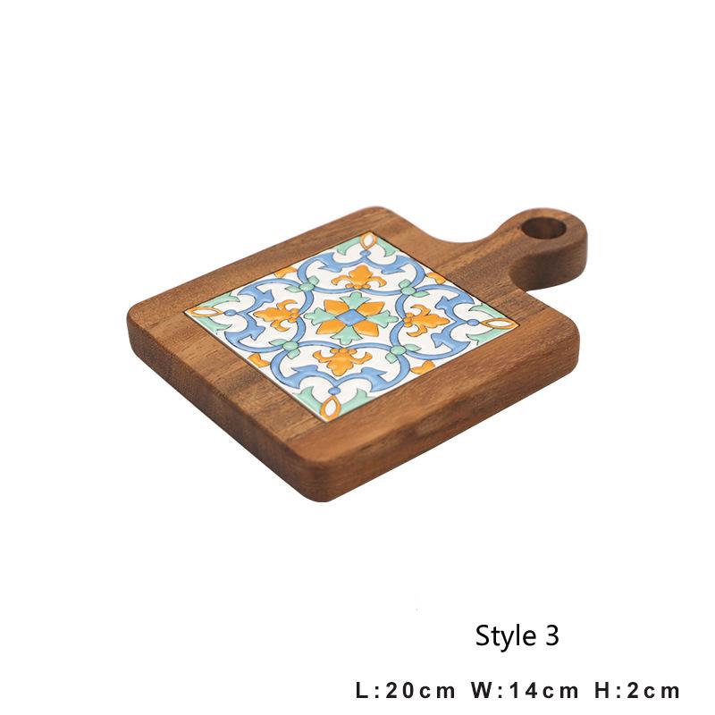 HeMu Vintage tile pot mat Solid wood home dining mat insulation mat casserole mat Heat resistant kitchen table mat pot mat
