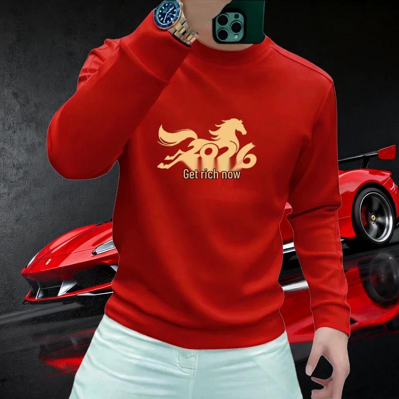 

2026 Year of the Horse Men s Red Hoodie - Zodiac New Year Edition, Stylish and Prosperous L