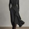 Women's High Neck Long Sleeve Asymmetrical Ruffle Midi Dress Elegant Party Dress