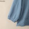 ZANZEA Blusa da donna casual con scollo rotondo, manica a 3/4, patchwork all'uncinetto