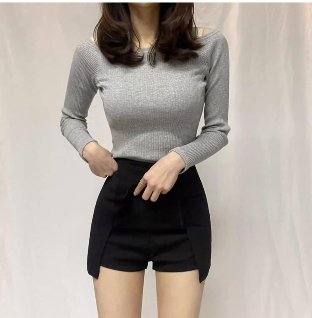 Schwarze knielange Rockhose für Damen - Sommerliche schlankmachende High-Waist-Rockshorts mit Schlitz