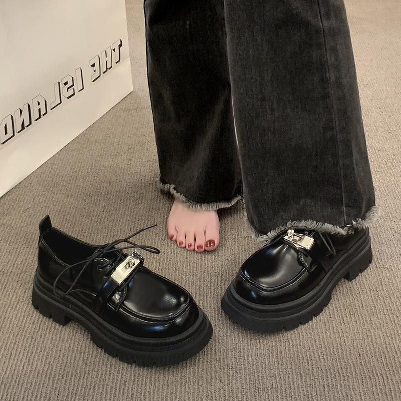 British Style Small Leather Shoes Women's 2025 Spring and Autumn New Black Retro Round Head Fashion Loafers Platform Muffin Single Shoes