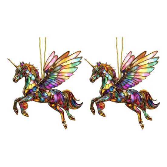 2Pcs Horse Pendant 2D Acrylic Animal Charm Christmas Tree Door Window Wall Hanging Ornament Automotive Decoration