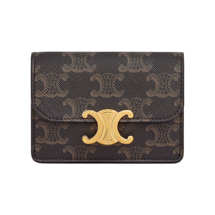 Celine Women's Brown Triomphe Monogram Metal Lock Wallet Wallet 10I582cpj-04Lu