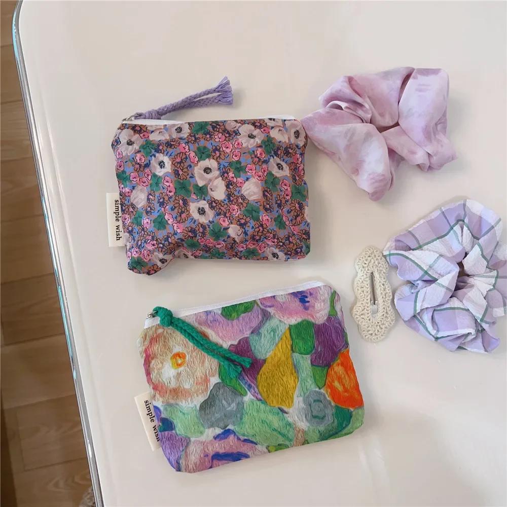 Cute Wallet Women Cotton Key Coin Purse Mini Coin Pouch Girls Floral Print Lipstick Sanitary Napkin Organizer Zipper Canvas Bags