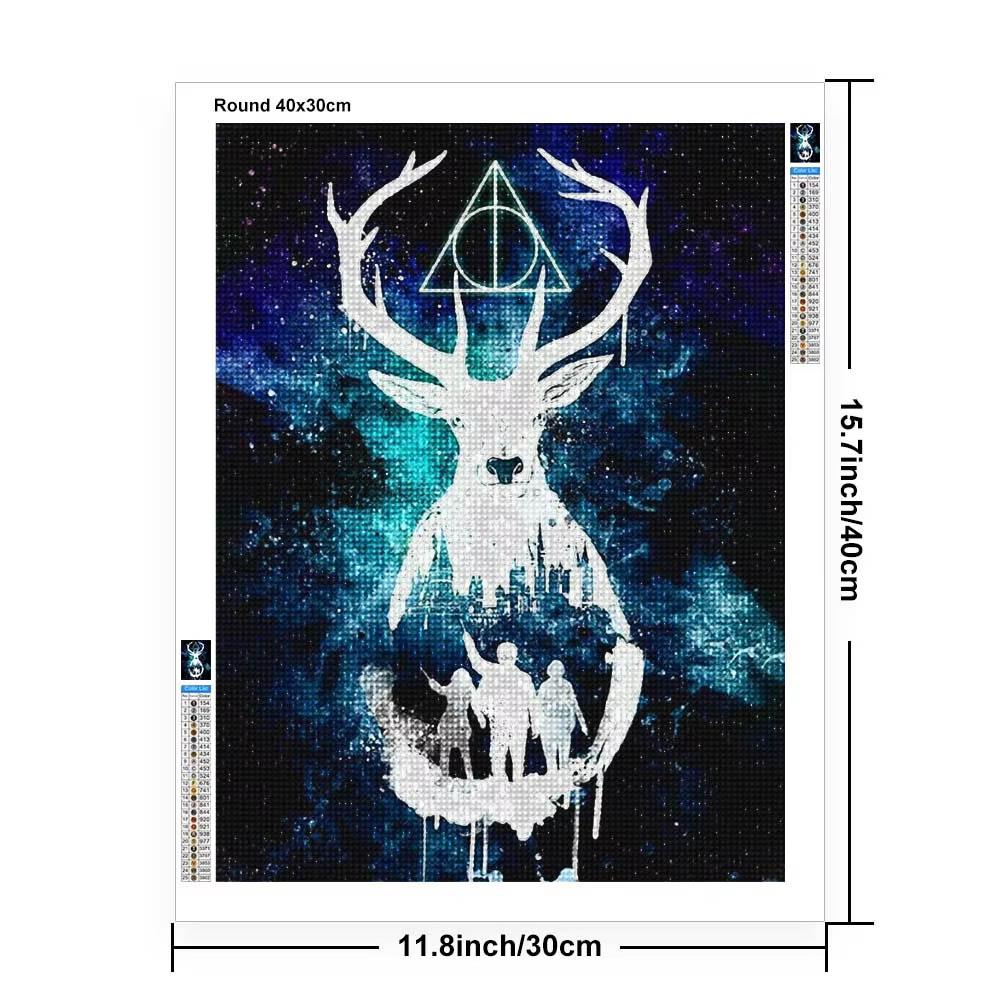 Handmade DIY Harry Potter Round Diamond Painting Kit Magician Cross Embroidered Deer Eagle Lion Diamond Mosaic Decoration