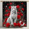 Cougar And Red,Blue Rose Shower Curtain, Animal Pattern Bathroom Decorative Shower Curtain, Printed Shower Curtain With Hooks