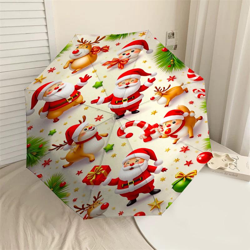 

1PC Christmas Santa Claus Automatic Open/Close Umbrella with Windproof, 8-Rib Sturdy Canopy, Durable Ribs, Fashionable Design1304A