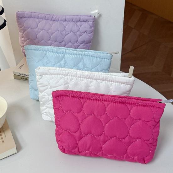 Quiltet Hjerte Toilettaske Blød Makeup Pung Rejse Toilettaske Organizer Ensfarvet Clutch til Kvinder Piger Ferie Daglig Brug