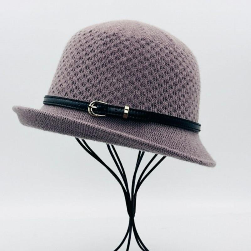 Autumn and winter basin hat wool hat bucket hat autumn and winter elegant and elegant temperament leather buckle new knitted versatile and elegant