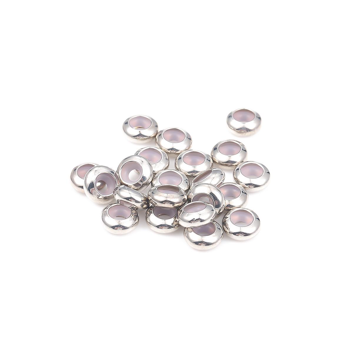 

10 шт. круглые бусины из нержавеющей стали, силиконовая резина, гладкая прокладка, фиксирующие стопорные бусины, подходят для браслета, ожерелья 10x4.5mm серебряный