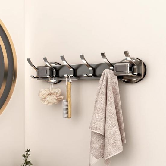 Bathroom Hook with Stable Suction Space Aluminum Tool-Free Installation Wall-mounted Heavy-duty Bathroom Hanger