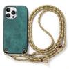 For iPhone 16 Pro Max Case Retro Texture Leather Coated PC+TPU Phone Cover with Hanging Rope