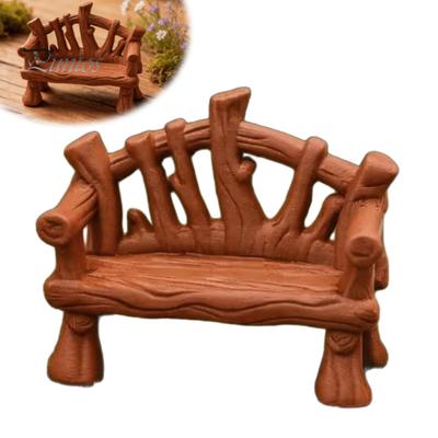 Decorative PLA Figurines 3D Printed Mini Twig Bench for Dollhouse Furniture, Rustic Branch Tiny Retro Style Ornaments Shape Micro Landscape Ornament,