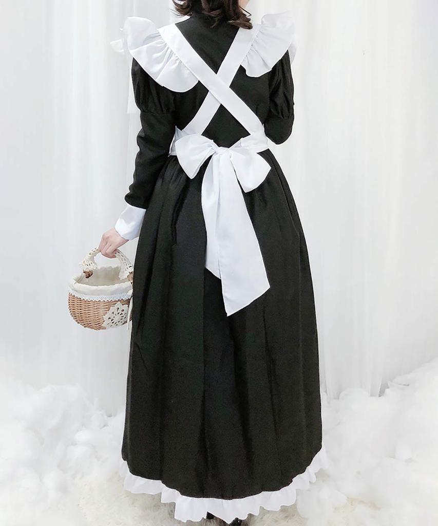Milky Time Women's Maid Dress, Lolita, Classical Apron, Monochrome, Long Length, Cosplay Costume (Size L)