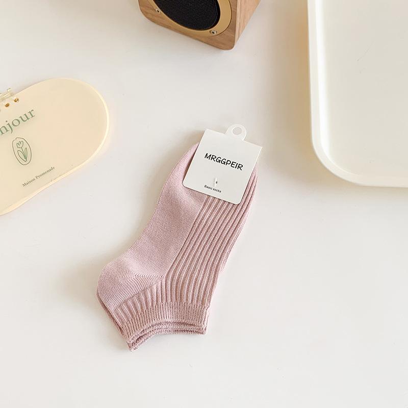 Female Spring and Summer Pure Color Pure Cotton Shallow Mouth Student Short Tube Socks
