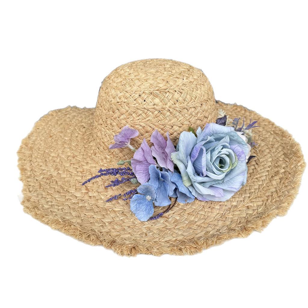 Summer French big brim sun hat women's fashion ins seaside sun protection Lafite straw hat idyllic flower sun hat