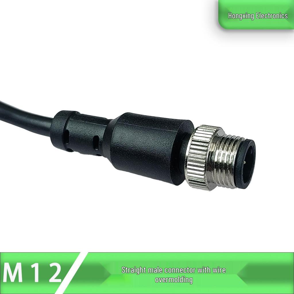M12 Aviation Plug with Cable | Injection Molded Straight/Bent Male/Female 8-Pin Waterproof Sensor Connector, 4P, 5 Core