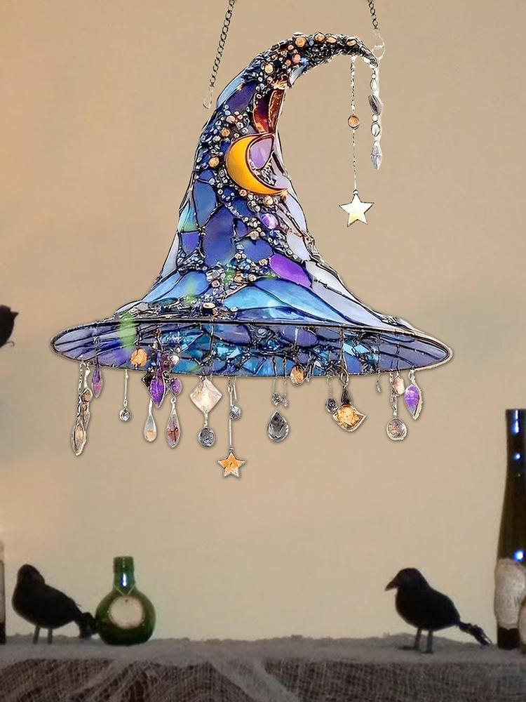 Halloween Ornaments 2d Acrylic Witch Hat Window Ornaments Hangable Stained Glass Pendant for Room Festival Indoor Birthday Tree