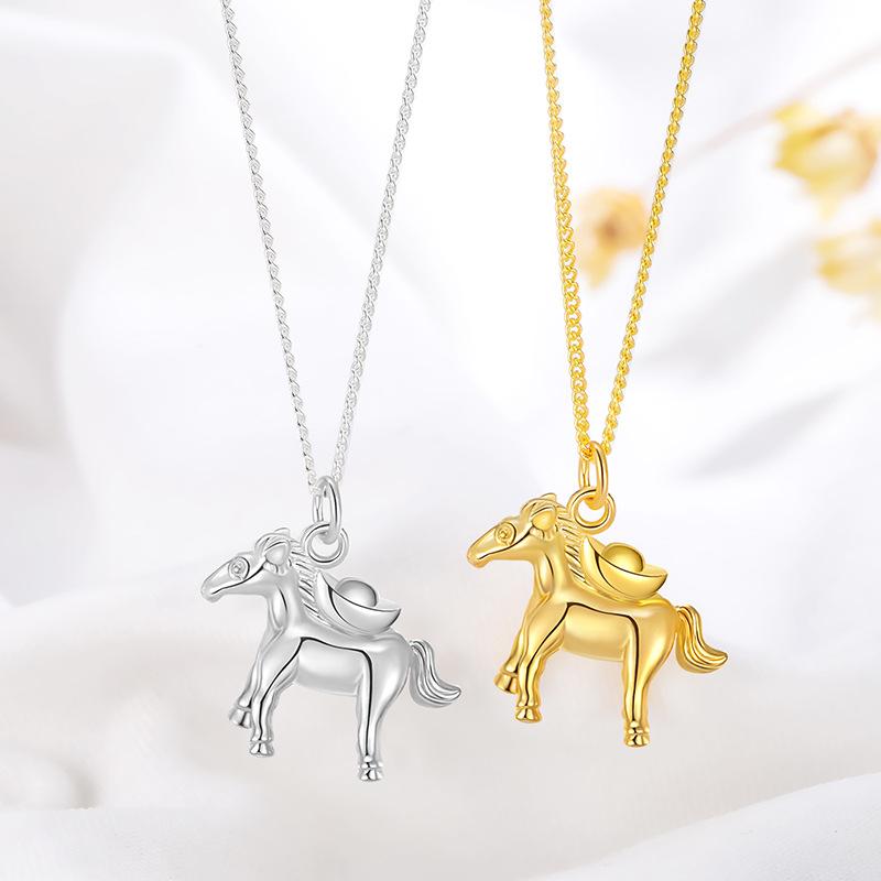 2025 New Horse Brings Wealth Zodiac Horse Necklace 3D Pony & Gold Ingot Cute Horse Pendant