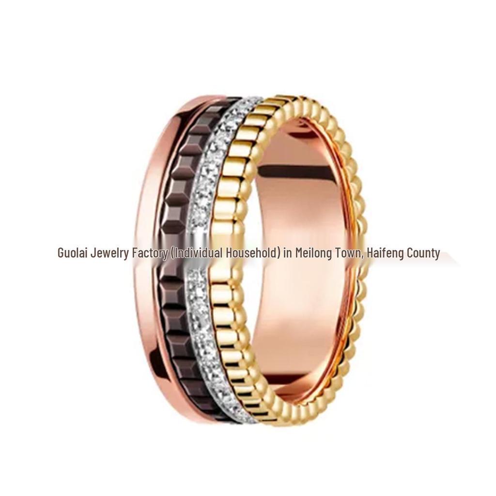 Bao Jia Shi Rotating Couple Rings: Rose Gold with Starry Design