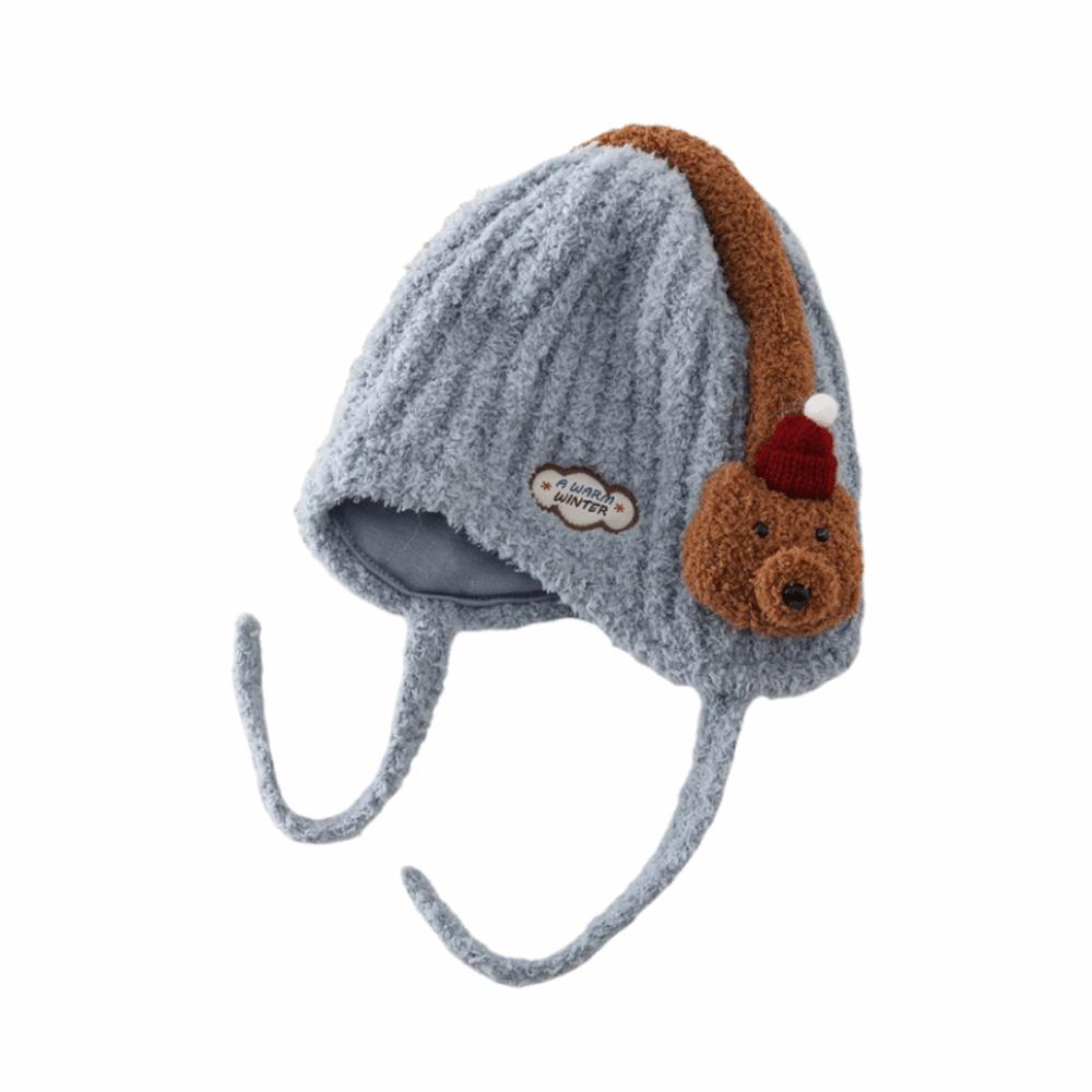 

Animal Pattern Children s Plush Knitted Hat Breathable Cute Kids Earflap Cap Winter Season синій