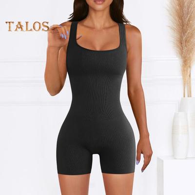 Body de vară pentru femei, cu gât pătrat, fără mâneci, skinny elastic, talie strânsă, fără spate, culoare solidă, moale, respirabil, costum de sport pentru yoga pentru femei