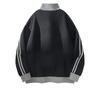 Retro College Style Cardigan Sports Style Loose Hoodie Casual Color Jacket Stand Collar Striped Jacket