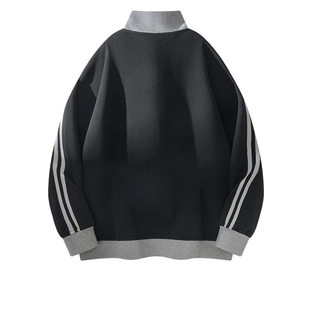 Retro College Style Cardigan Sports Style Loose Hoodie Casual Color Jacket Stand Collar Striped Jacket