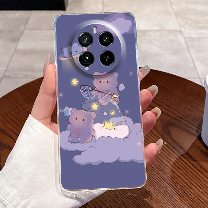 Jelly Casing For Realme GT5 Pro (240W) Funda Capa Clear Silicone Soft TPU Back Cover Cute Cat Rabbit Heart Protective Case Coque