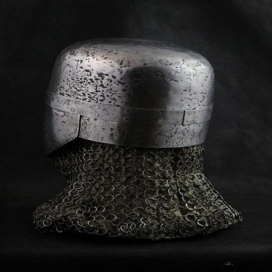 Hammered 18 Gauge Steel Medieval Blackened Great Knight Crusader Helmet W Chain